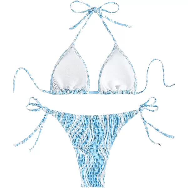 SweatyRocks Women's 2 Piece Triangle Bathing Suit Halter Top ​Tie Side Thong Bikini Swimsuits