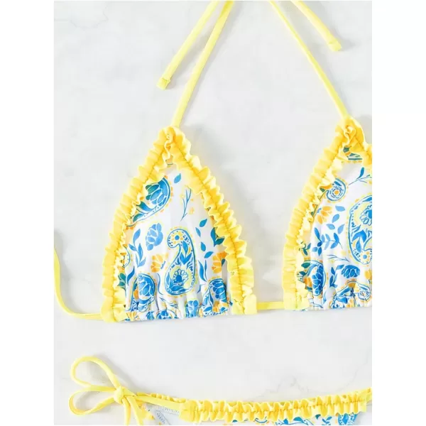 SweatyRocks Women's 2 Piece Triangle Bathing Suit Halter Top ​Tie Side Thong Bikini Swimsuits