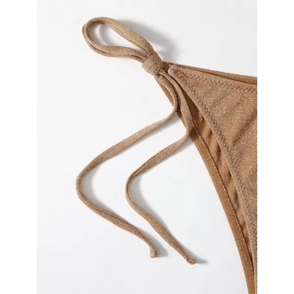 SweatyRocks Women's 2 Piece Triangle Bathing Suit Halter Top ​Tie Side Thong Bikini Swimsuits