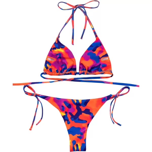 SweatyRocks Women's Sexy Bathing Suits Halter Bikini Top Tie Dye Two Piece Swimsuits