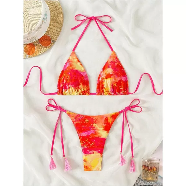 SweatyRocks Women's Sexy Bathing Suits Halter Bikini Top Tie Dye Two Piece Swimsuits