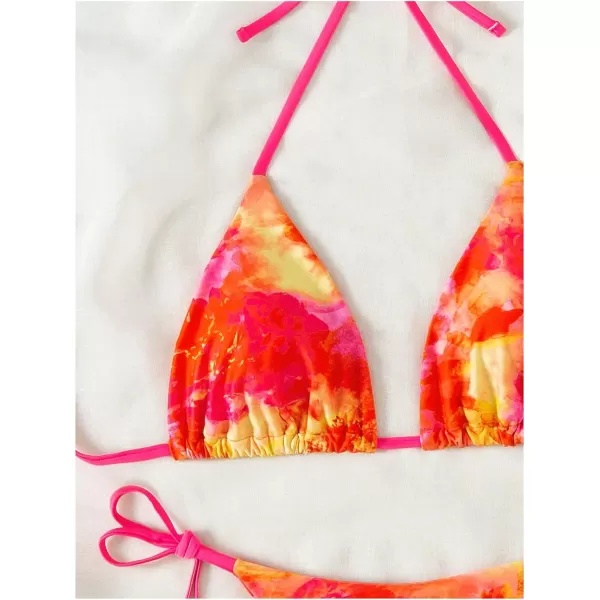 SweatyRocks Women's Sexy Bathing Suits Halter Bikini Top Tie Dye Two Piece Swimsuits