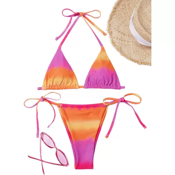 SweatyRocks Women's Sexy Bathing Suits Halter Bikini Top Tie Dye Two Piece Swimsuits