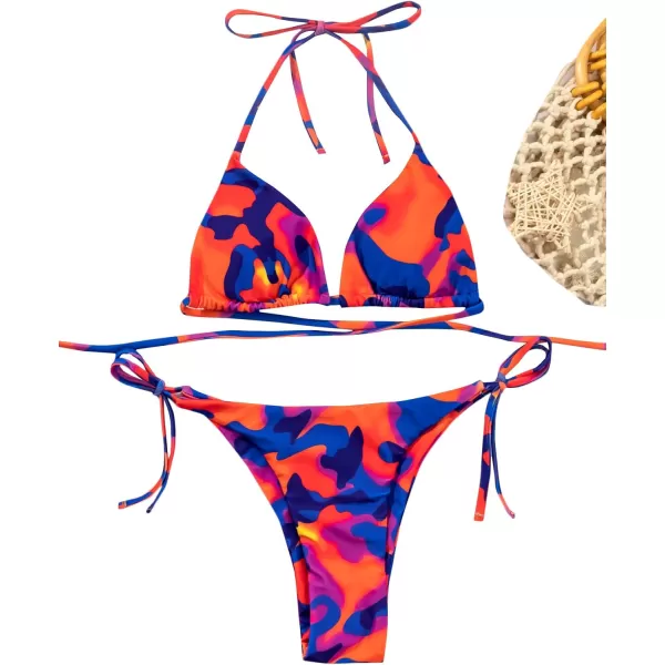 SweatyRocks Women's Sexy Bathing Suits Halter Bikini Top Tie Dye Two Piece Swimsuits