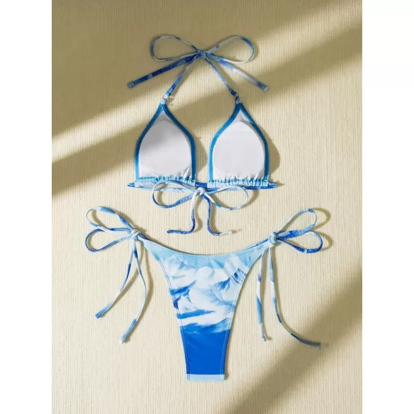 SweatyRocks Women's Sexy Bathing Suits Halter Bikini Top Tie Dye Two Piece Swimsuits
