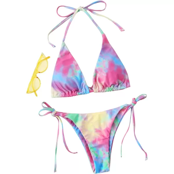 SweatyRocks Women's Sexy Bathing Suits Halter Bikini Top Tie Dye Two Piece Swimsuits