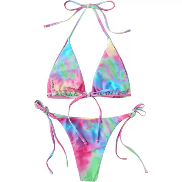 SweatyRocks Women's Sexy Bathing Suits Halter Bikini Top Tie Dye Two Piece Swimsuits