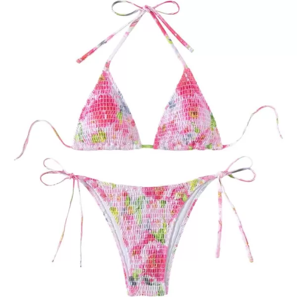 SweatyRocks Women's 2 Piece Triangle Bathing Suit Halter Top ​Tie Side Thong Bikini Swimsuits