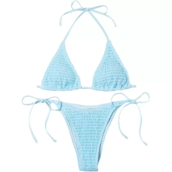 SweatyRocks Women's 2 Piece Triangle Bathing Suit Halter Top ​Tie Side Thong Bikini Swimsuits