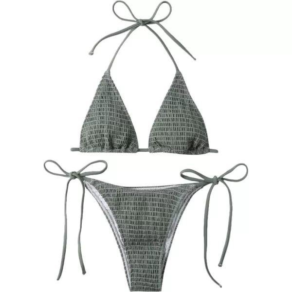 SweatyRocks Women's 2 Piece Triangle Bathing Suit Halter Top ​Tie Side Thong Bikini Swimsuits