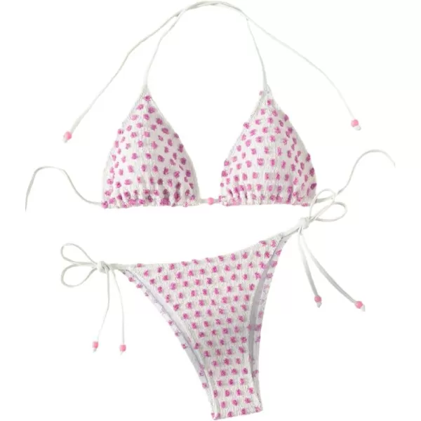 SweatyRocks Women's 2 Piece Triangle Bathing Suit Halter Top ​Tie Side Thong Bikini Swimsuits