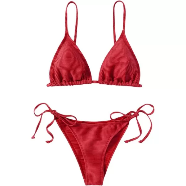 SweatyRocks Women's 2 Piece Triangle Bathing Suit Halter Top ​Tie Side Thong Bikini Swimsuits