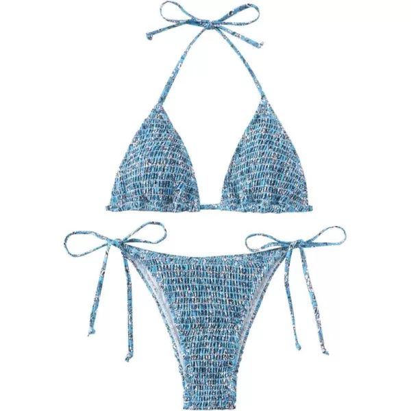 SweatyRocks Women's 2 Piece Triangle Bathing Suit Halter Top ​Tie Side Thong Bikini Swimsuits