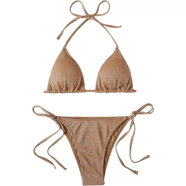 SweatyRocks Women's 2 Piece Triangle Bathing Suit Halter Top ​Tie Side Thong Bikini Swimsuits