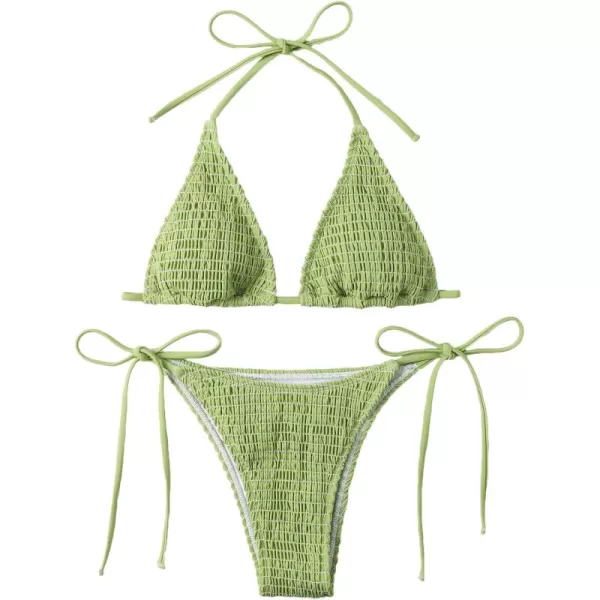 SweatyRocks Women's 2 Piece Triangle Bathing Suit Halter Top ​Tie Side Thong Bikini Swimsuits