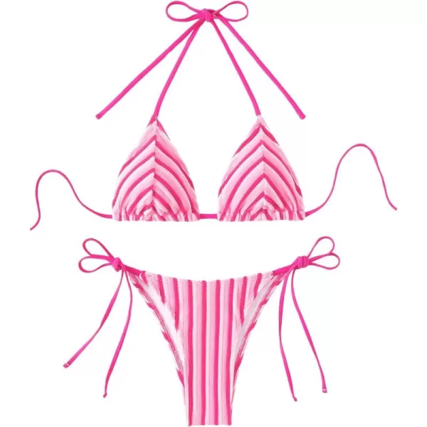 SweatyRocks Women's 2 Piece Triangle Bathing Suit Halter Top ​Tie Side Thong Bikini Swimsuits