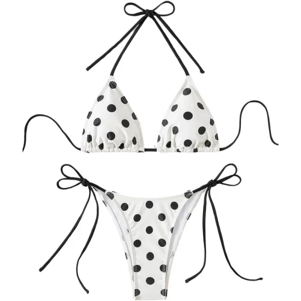 SweatyRocks Women's 2 Piece Triangle Bathing Suit Halter Top ​Tie Side Thong Bikini Swimsuits