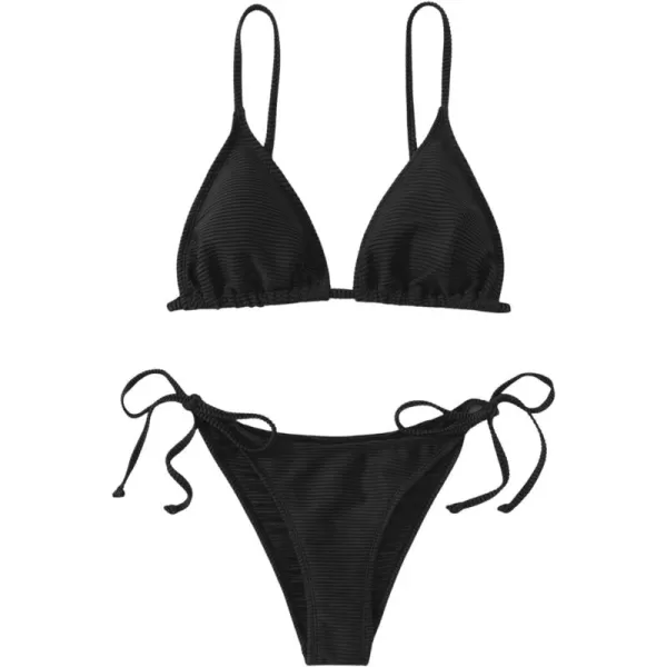 SweatyRocks Women's 2 Piece Triangle Bathing Suit Halter Top ​Tie Side Thong Bikini Swimsuits