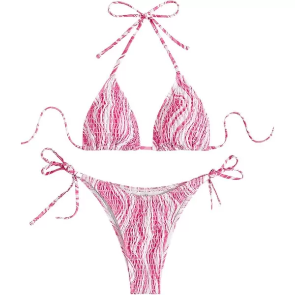SweatyRocks Women's 2 Piece Triangle Bathing Suit Halter Top ​Tie Side Thong Bikini Swimsuits