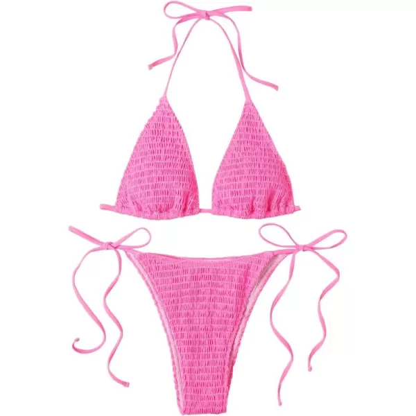 SweatyRocks Women's 2 Piece Triangle Bathing Suit Halter Top ​Tie Side Thong Bikini Swimsuits