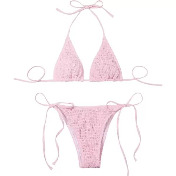 SweatyRocks Women's 2 Piece Triangle Bathing Suit Halter Top ​Tie Side Thong Bikini Swimsuits
