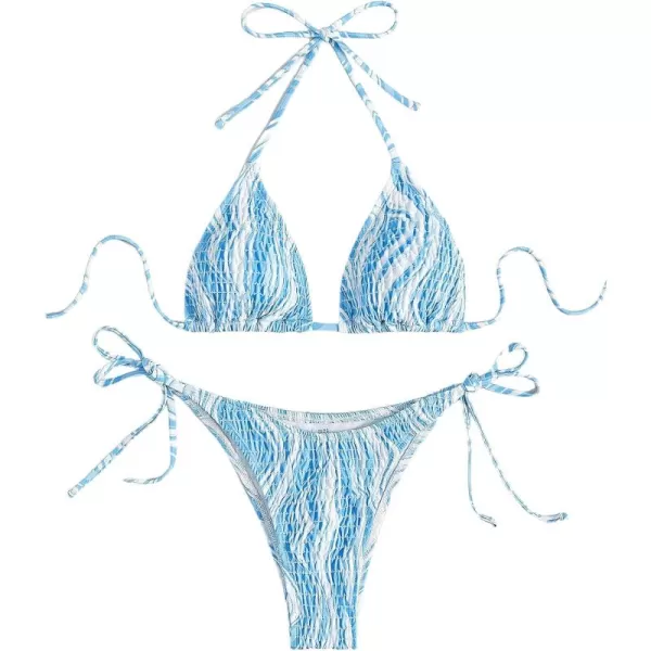 SweatyRocks Women's 2 Piece Triangle Bathing Suit Halter Top ​Tie Side Thong Bikini Swimsuits