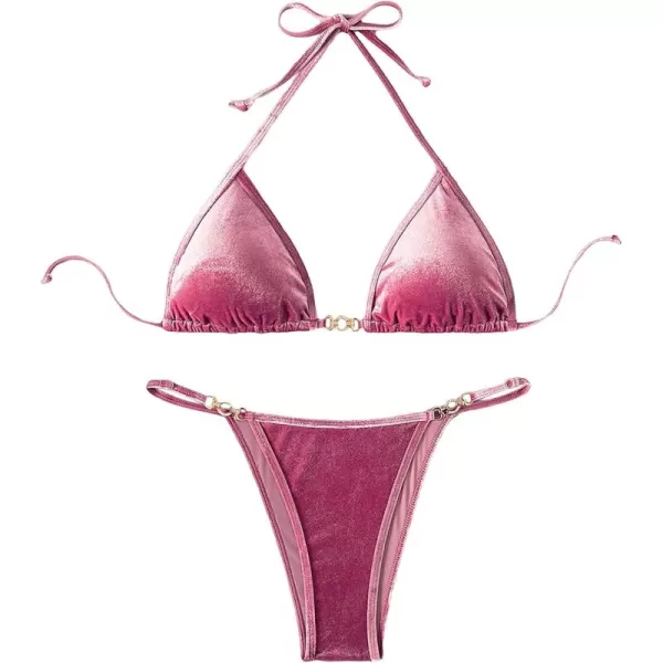 SweatyRocks Women's 2 Piece Triangle Bathing Suit Halter Top ​Tie Side Thong Bikini Swimsuits
