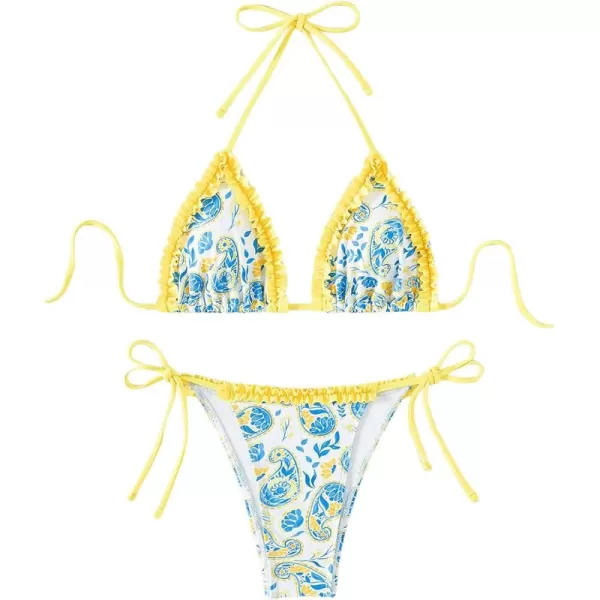 SweatyRocks Women's 2 Piece Triangle Bathing Suit Halter Top ​Tie Side Thong Bikini Swimsuits