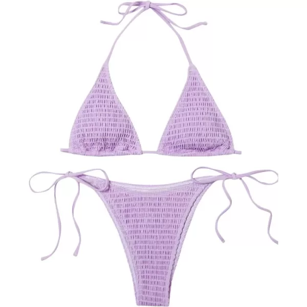 SweatyRocks Women's 2 Piece Triangle Bathing Suit Halter Top ​Tie Side Thong Bikini Swimsuits