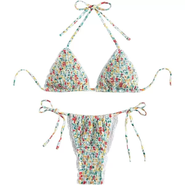 SweatyRocks Women's 2 Piece Triangle Bathing Suit Halter Top ​Tie Side Thong Bikini Swimsuits