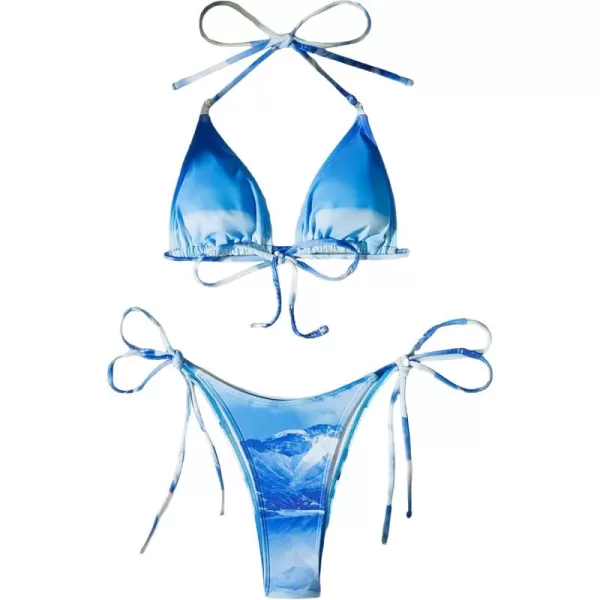 SweatyRocks Women's Sexy Bathing Suits Halter Bikini Top Tie Dye Two Piece Swimsuits
