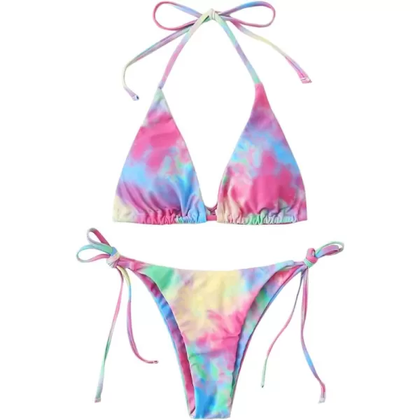 SweatyRocks Women's Sexy Bathing Suits Halter Bikini Top Tie Dye Two Piece Swimsuits
