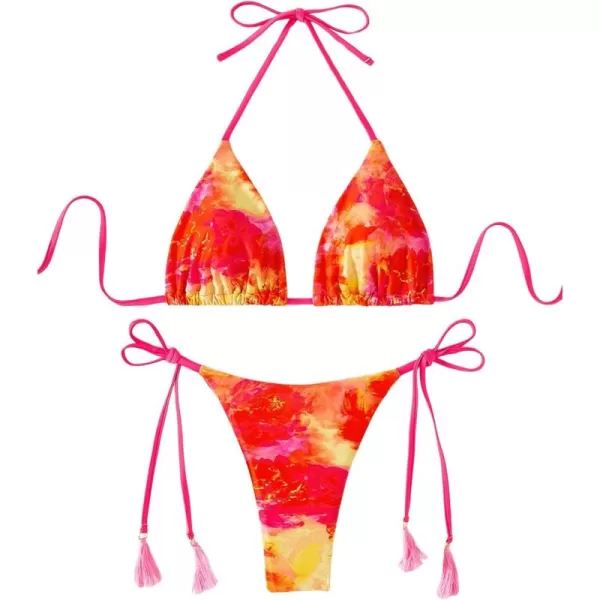 SweatyRocks Women's Sexy Bathing Suits Halter Bikini Top Tie Dye Two Piece Swimsuits