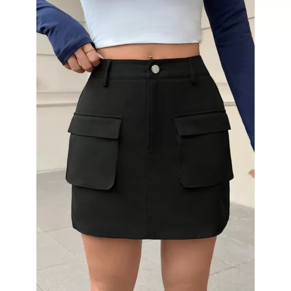 SweatyRocks Women's High Waist A Line Cargo Skirt Casual Mini Skirts with Flap Pocket