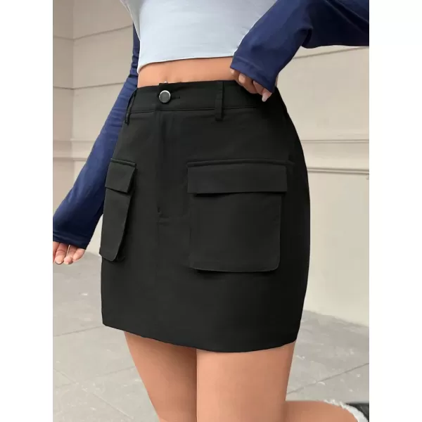 SweatyRocks Women's High Waist A Line Cargo Skirt Casual Mini Skirts with Flap Pocket