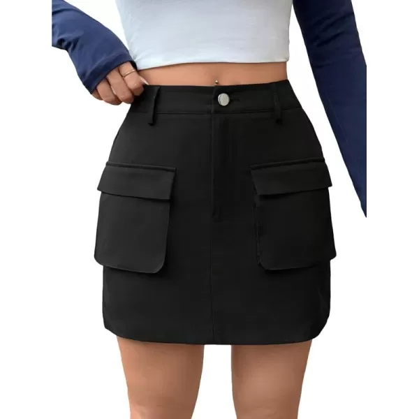 SweatyRocks Women's High Waist A Line Cargo Skirt Casual Mini Skirts with Flap Pocket