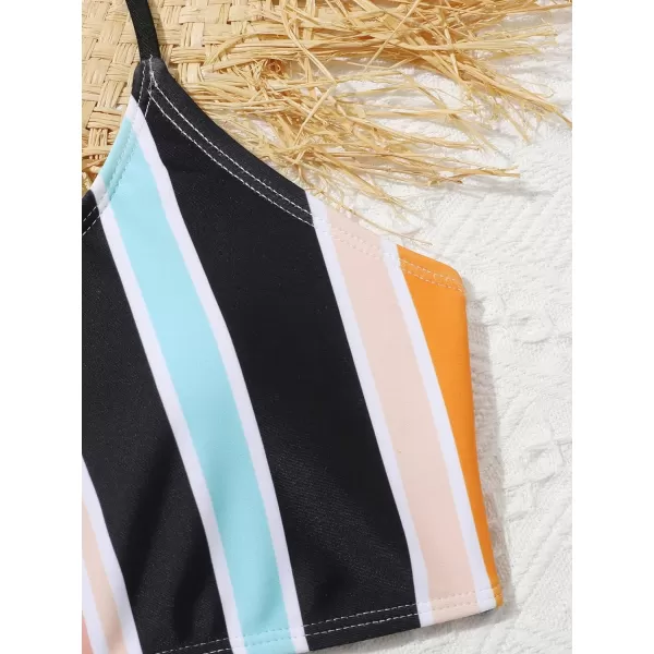 SweatyRocks Girl's 2 Piece Bathing Suits Striped Print Spaghetti Strap Criss Cross Bikini Set High Waist Swimsuit