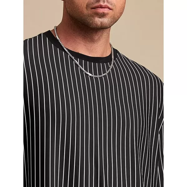 SweatyRocks Men's Heavyweight Striped Print Round Neck T Shirt Short Sleeve Drop Shoulder Casual Basic Loose Tops