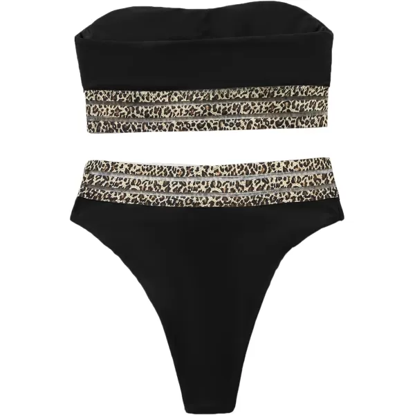 SweatyRocks Women's Bathing Suits Striped Bandeau Bikini high Waisted Swimsuits Swimwear Set