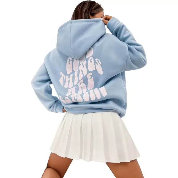 SweatyRocks Women's Long Sleeve Drop Shoulder Pullover Sweatshirt Graphic Letter Hoodie Drawstring Thermal Sweatshirt