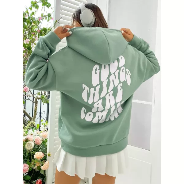 SweatyRocks Women's Long Sleeve Drop Shoulder Pullover Sweatshirt Graphic Letter Hoodie Drawstring Thermal Sweatshirt