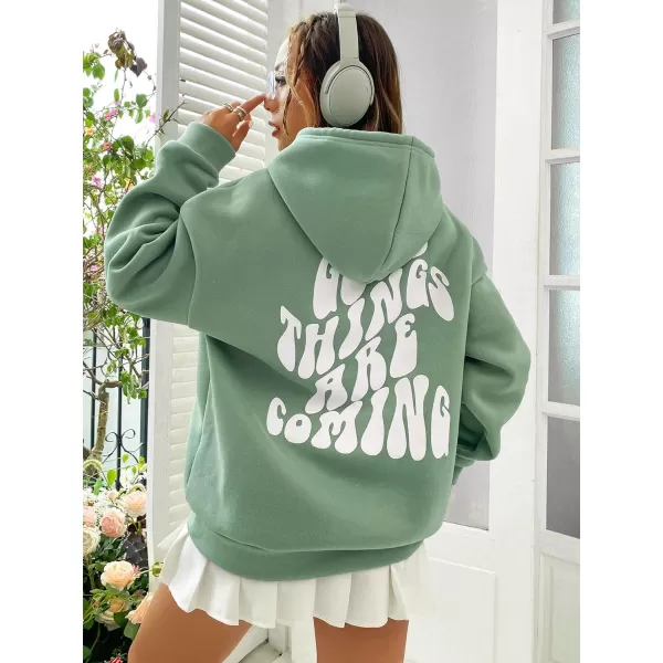 SweatyRocks Women's Long Sleeve Drop Shoulder Pullover Sweatshirt Graphic Letter Hoodie Drawstring Thermal Sweatshirt