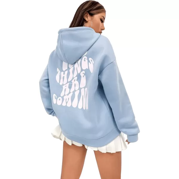 SweatyRocks Women's Long Sleeve Drop Shoulder Pullover Sweatshirt Graphic Letter Hoodie Drawstring Thermal Sweatshirt