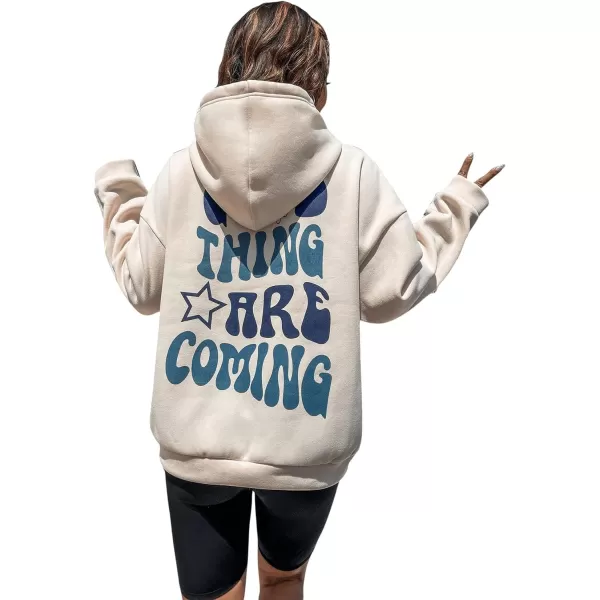 SweatyRocks Women's Long Sleeve Drop Shoulder Pullover Sweatshirt Graphic Letter Hoodie Drawstring Thermal Sweatshirt