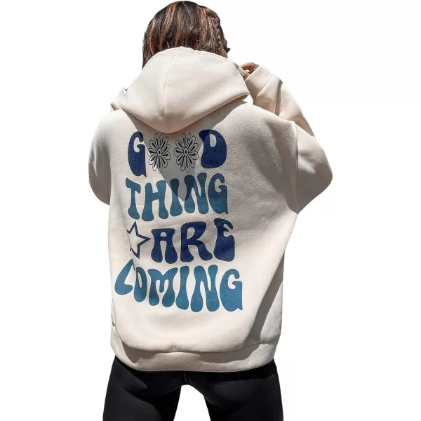 SweatyRocks Women's Long Sleeve Drop Shoulder Pullover Sweatshirt Graphic Letter Hoodie Drawstring Thermal Sweatshirt