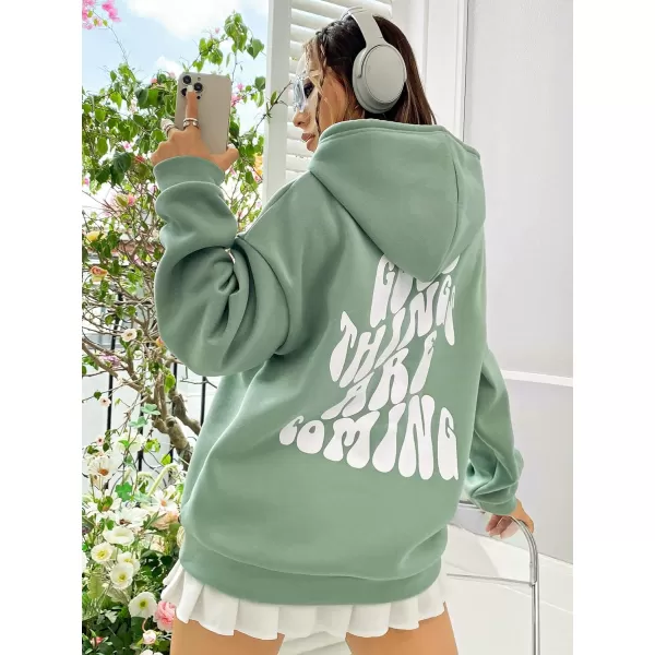 SweatyRocks Women's Long Sleeve Drop Shoulder Pullover Sweatshirt Graphic Letter Hoodie Drawstring Thermal Sweatshirt