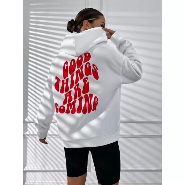 SweatyRocks Women's Long Sleeve Drop Shoulder Pullover Sweatshirt Graphic Letter Hoodie Drawstring Thermal Sweatshirt