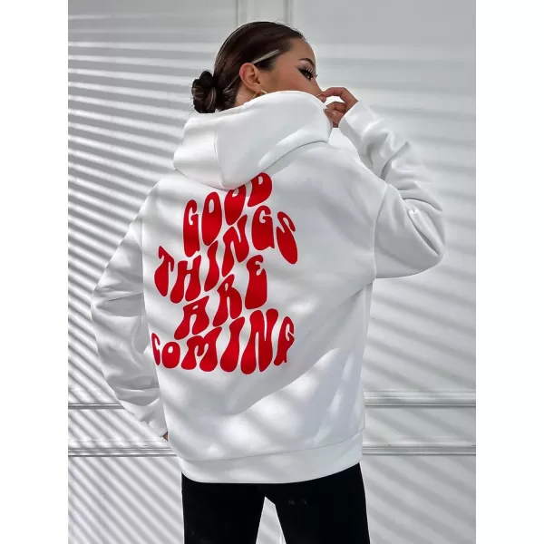 SweatyRocks Women's Long Sleeve Drop Shoulder Pullover Sweatshirt Graphic Letter Hoodie Drawstring Thermal Sweatshirt