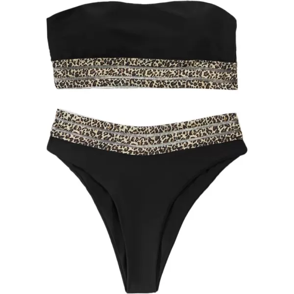 SweatyRocks Women's Bathing Suits Striped Bandeau Bikini high Waisted Swimsuits Swimwear Set