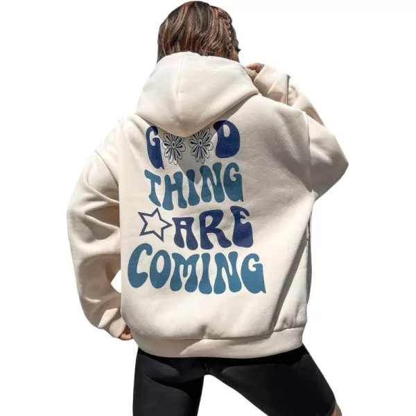 SweatyRocks Women's Long Sleeve Drop Shoulder Pullover Sweatshirt Graphic Letter Hoodie Drawstring Thermal Sweatshirt